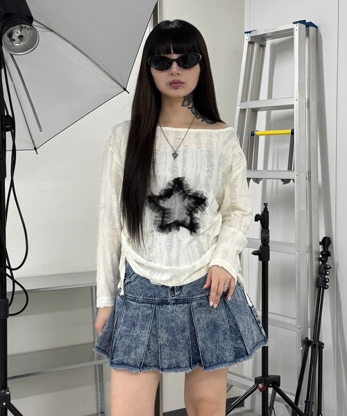 デニムスカート プリーツヘムフリンジデニムミニスカート : ZOZOTOWN