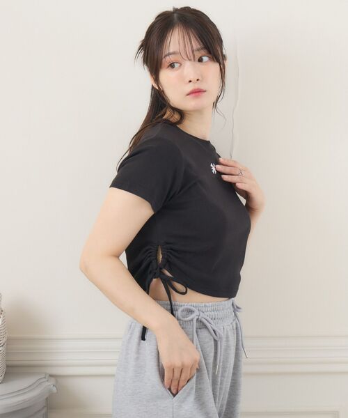 tシャツ ウエストドロストカットソー レディース ドロップショルダーロンT レディース トップス 長袖 ボーダー