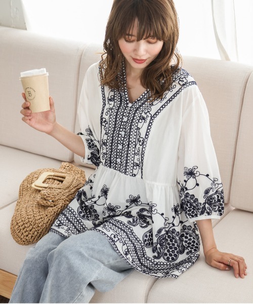 SUGAR BISKET ブラウス シャツ ボタニカル刺繍ブラウス レディース