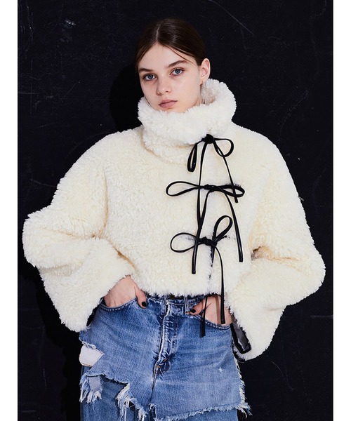 アウター Synthetic Fur Lace-up Cardigan レディース : 85905612 