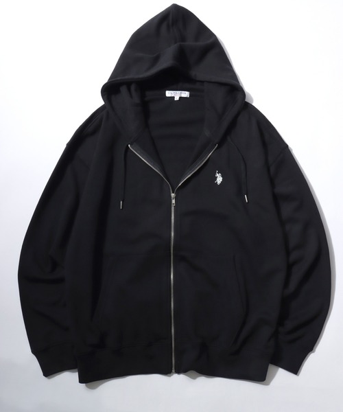 U.S. POLO ASSN. 黒 フルジップパーカー Lサイズ U.S. POLO ASSN. ユーエスポロアッスン オーバーサイズ裏起毛ワン