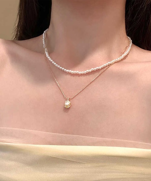Leja ネックレス 「LEJA」パール二連チェーンネックレス
