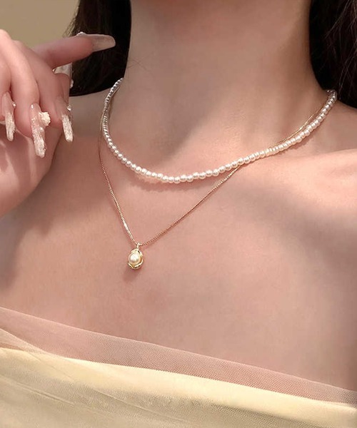 ネックレス等パーツセット☆2 Leja ネックレス 「LEJA」パール二連チェーンネックレス
