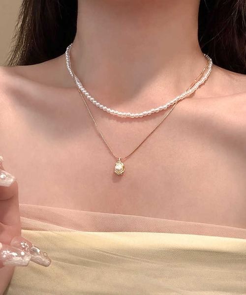 関税/送料込み【en route】ティーパーティーネックレス Leja ネックレス 「LEJA」パール二連チェーンネックレス