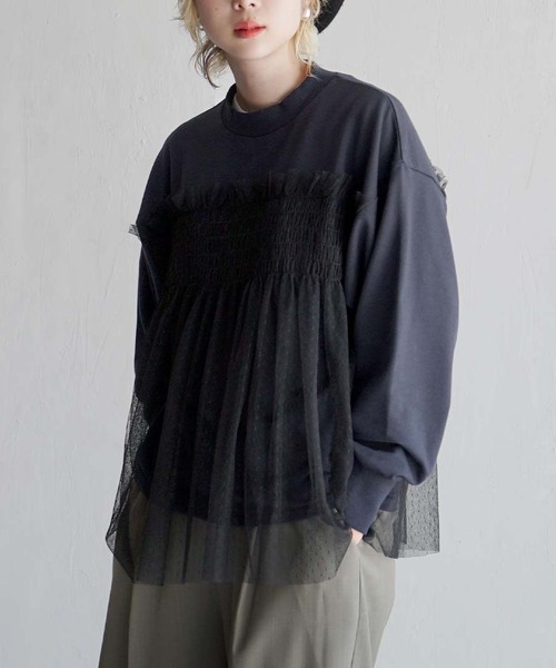 チュールドッキングカットソー rectangle（レクタングル） tシャツ 3WAYチュールドッキングカットソー