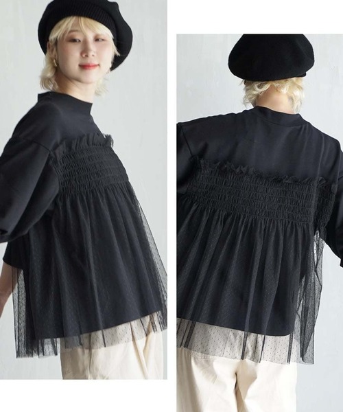 Sov. ソブ 黒 ブラック チュールドッキング カットソー Tシャツ リボン チュール トップス アパレル サイズ36 レディース 服 Sov. ソブ 黒 ブラック チュールドッキング カットソー Tシャツ リボン