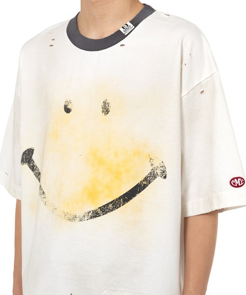 MIHARA YASUHIRO 国内買付 Smily Face Distressed RingerT-shirt Smily Face Print Distressed Ringer T-shirt（Tシャツ