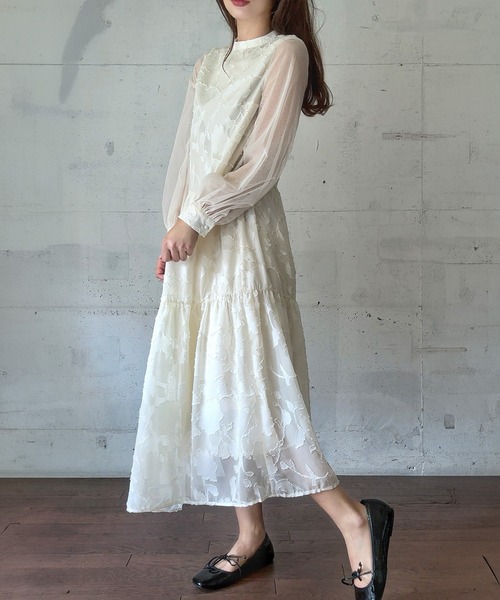 LAUIR ワンピース フラワージャガードティアードワンピース「高