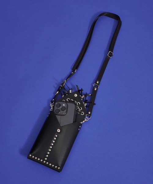 【関税込み】Toga Pulla ブラック レザー ショルダーバッグ TOGA PULLA/トーガプルラ】Leather shoulder pouch/レザー