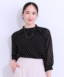 ブラウス シャツ 「S-LL」首元ギャザーが大...の詳細画像1