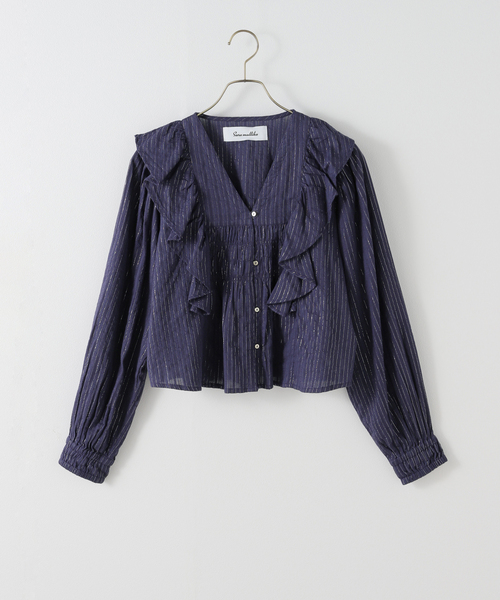 ブラウス シャツ 「SARA MALLIKA/サラマリカ」 COTTON STRIPE JAQUARD FRILL レディース