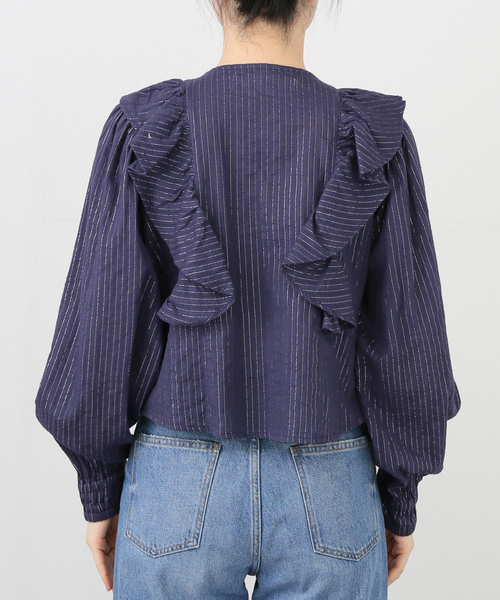 ブラウス シャツ 「SARA MALLIKA/サラマリカ」 COTTON STRIPE JAQUARD FRILL レディース sara mallika ブラウス シャツ 「別注」Sara / COTTON STRIPE