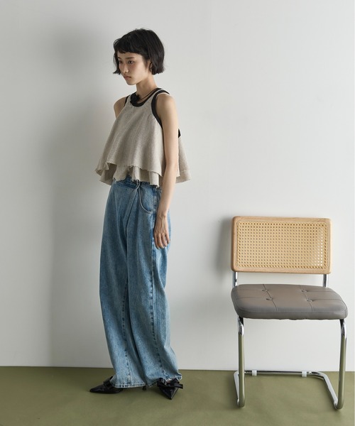 ゆのは THE Yon ブラウス シャツ リネンライクバイカラーパイピング