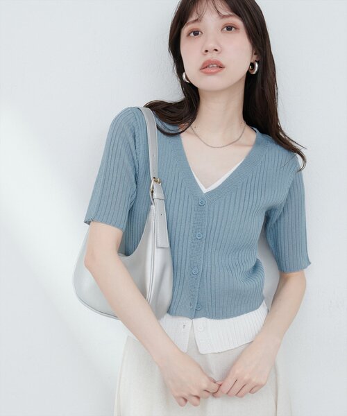 カーディガン フェイクレイヤードニットカーディガン レディース natural couture カーディガン 「WEB限定」フェイクレイヤード