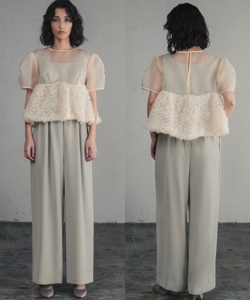 GIRL パンツドレス　オールインワン GIRL DRESS FOR NOW パンツドレス フロッキードットシアー