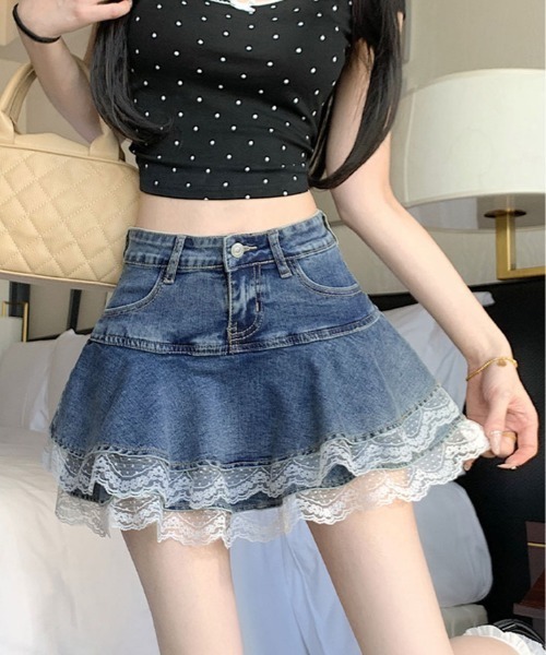 pium ティアードデニムミニスカート ベルト付きティアードデニムスカート – pium