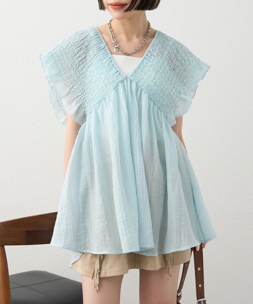 ブラウス シャツ 「2WAY/3色展開」シャーリングチュニック レディース