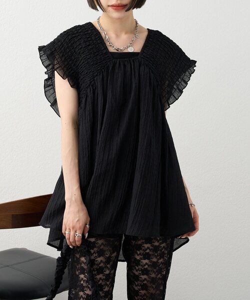 ブラウス シャツ 「2WAY/3色展開」シャーリングチュニック レディース w closet ブラウス シャツ 「2WAY/3色展開」シャーリング