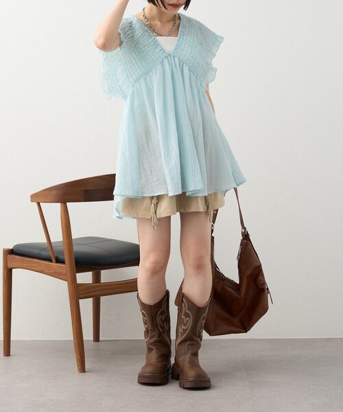 ブラウス シャツ 「2WAY/3色展開」シャーリングチュニック レディース w closet ブラウス シャツ 「2WAY/3色展開」シャーリング