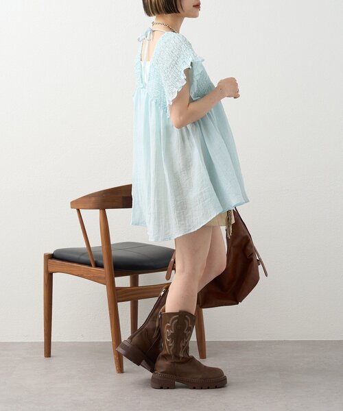 ブラウス シャツ シャーリングチュニック レディース w closet ブラウス シャツ 「2WAY/3色展開」シャーリング