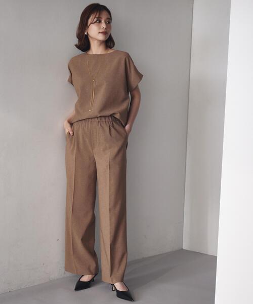 値下げ！新品未使用！tumugu: ベージュ カジュアルパンツ ゴムウエスト UNTITLED パンツ 「セットアップ可/UVカット/接触冷感/通気性/は