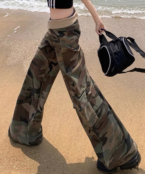 CELENA BEATS カーゴパンツ Y2K ローウエスト 迷彩 カモフラ ワイド