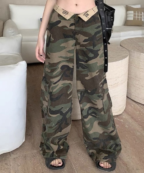 CELENA BEATS カーゴパンツ Y2K ローウエスト 迷彩 カモフラ ワイド