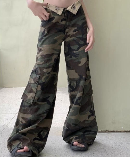 CELENA BEATS カーゴパンツ Y2K ローウエスト 迷彩 カモフラ ワイド
