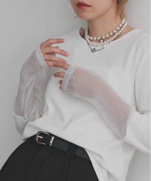 ad thie（アドティエ） tシャツ 袖切替ラメシアー レース アソート