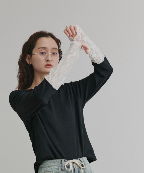 ad thie（アドティエ） tシャツ 袖切替ラメシアー レース アソート