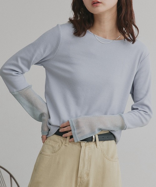 ad thie（アドティエ） tシャツ 袖切替ラメシアー レース アソート