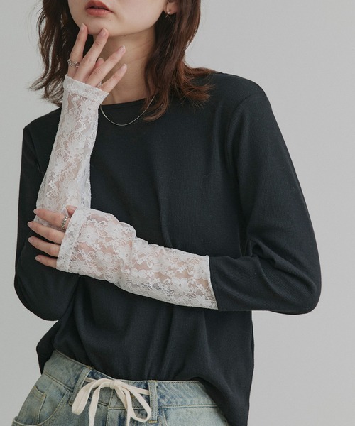 ★ラムママ★アドーア   レース切り替えトップス ad thie（アドティエ） tシャツ 袖切替ラメシアー レース アソート