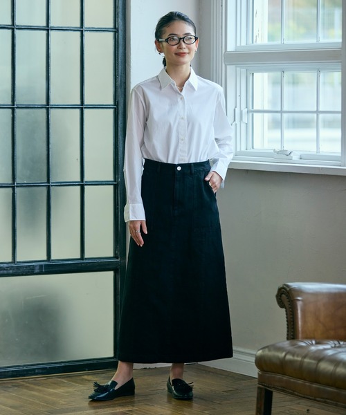 【ブラック】ベイカーデニムスカート LACOSTE（ラコステ） デニムスカート ベイカーデニムスカート