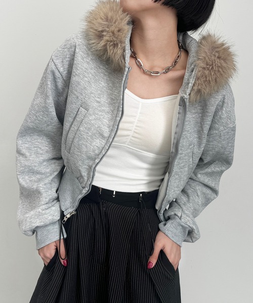 SEN TOKYO パーカー ファーフードクロップドジップアップパーカー