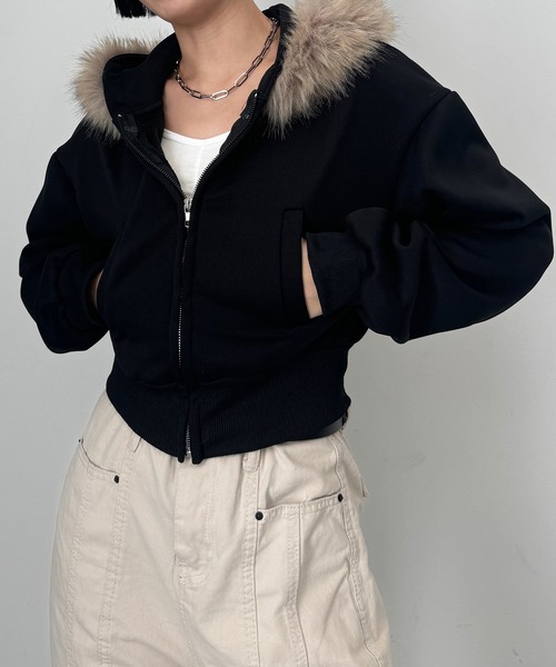 SEN TOKYO パーカー ファーフードクロップドジップアップパーカー SEN TOKYO パーカー ファーフードクロップドジップアップパーカー