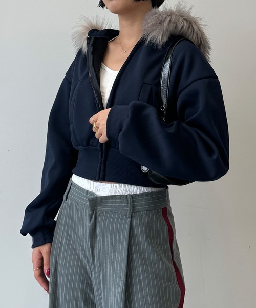 SEN TOKYO パーカー ファーフードクロップドジップアップパーカー