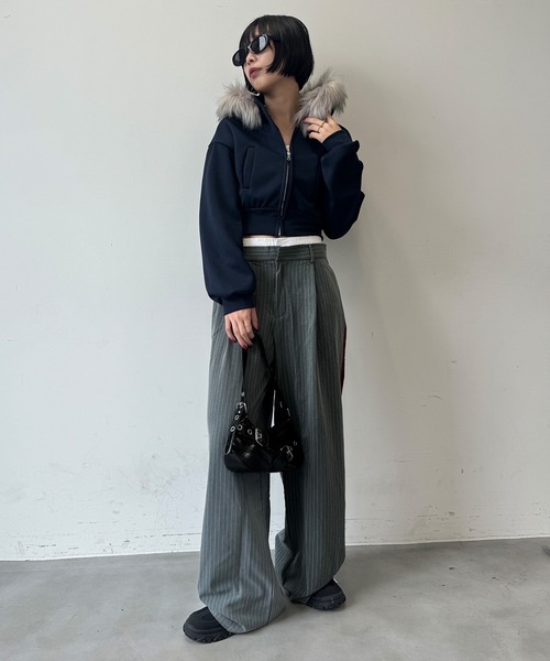 SEN TOKYO パーカー ファーフードクロップドジップアップパーカー SEN TOKYO パーカー ファーフードクロップドジップアップパーカー