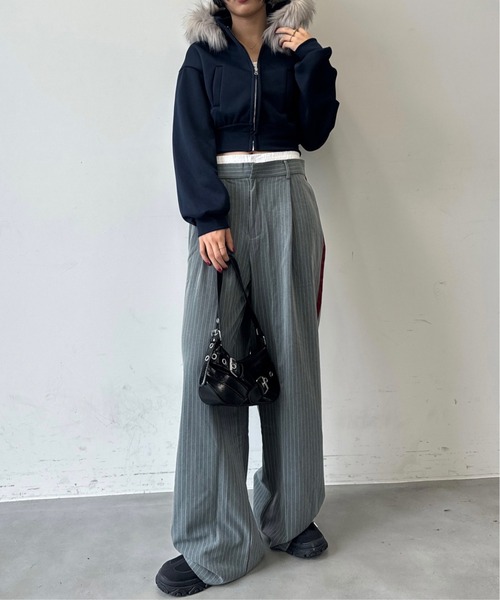 SEN TOKYO パーカー ファーフードクロップドジップアップパーカー