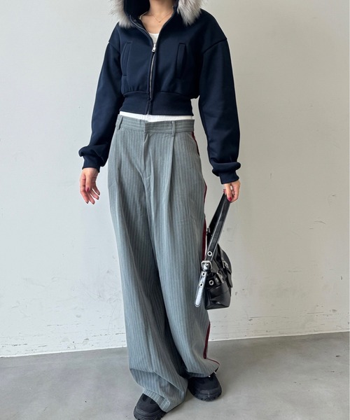 SEN TOKYO パーカー ファーフードクロップドジップアップパーカー