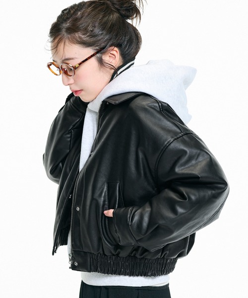 coca（コカ） ブルゾン アウター 中綿フェイクレザージャケット