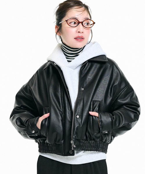 coca（コカ） ブルゾン アウター 中綿フェイクレザージャケット