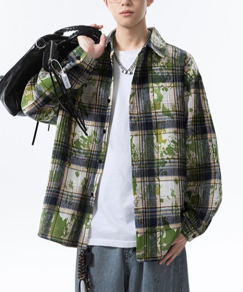 チェック柄 シャツ link lot シャツ 「26春夏新作アイテム」ヴィンテージライク ブリーチ