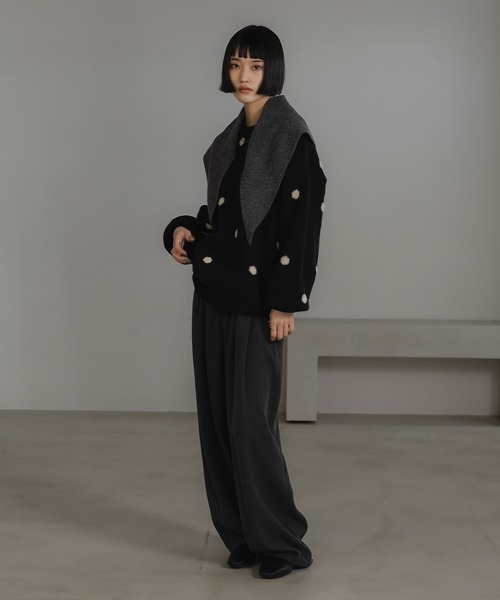 『未使用』ドットジャガードニットプルオーバー　LOWRYS FARM グレー 未使用』ドットジャガードニットプルオーバー LOWRYS FARM グレー