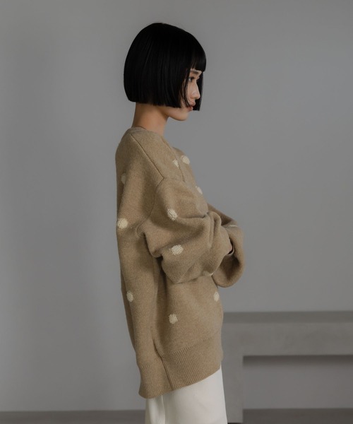 『未使用』ドットジャガードニットプルオーバー　LOWRYS FARM グレー 未使用』ドットジャガードニットプルオーバー LOWRYS FARM グレー