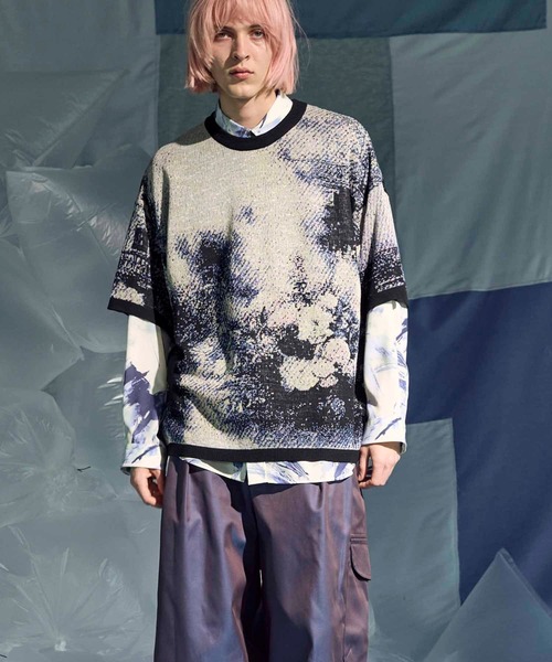 「MAISON SPECIAL」 半袖ニット 2 ブルー メンズの画像