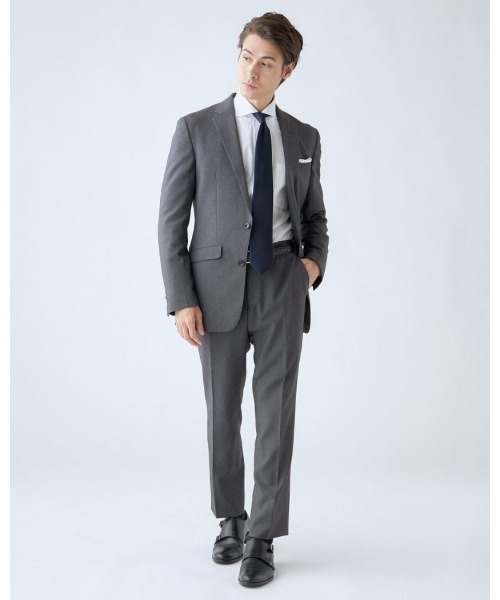 【SUIT SELECT】4S 洗えるスーツ トラベル セットアップ グレー M 4S CROSS】【年間】セットアップジャケット/グレー×カルゼ/パッチ