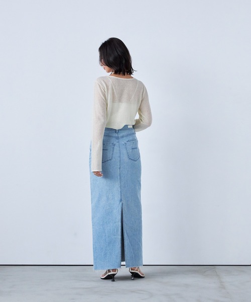 デニムスカート タイトロングスカートの画像