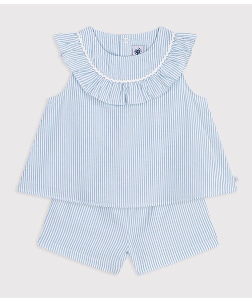 PETIT BATEAU（プチバトー） ブラウス シャツ シアサッカー ベビー2点
