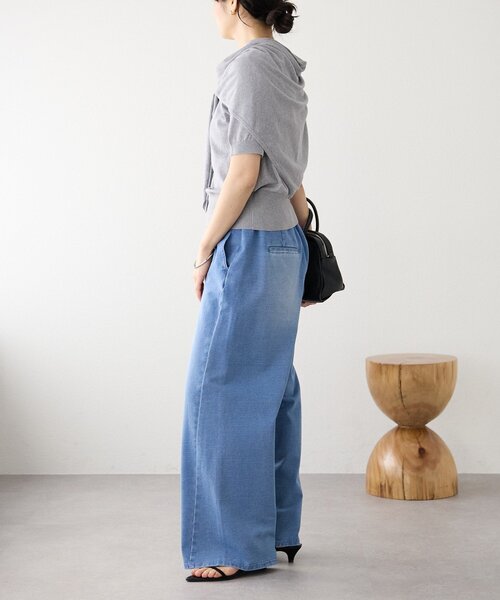 ジーンズ デニム デニムパンツ 「A・MONN」「ウエストゴム/ドロスト紐付き」フェイクデニムイージーパンツ レディースの画像
