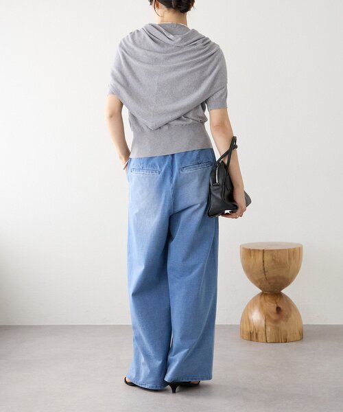 ジーンズ デニム デニムパンツ 「A・MONN」「ウエストゴム/ドロスト紐付き」フェイクデニムイージーパンツ レディースの画像